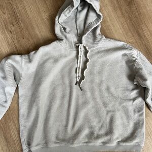 Aerie Ribbed Gray Hooded Sweatshirt